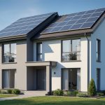 Modern suburban house roof showing building-integrated photovoltaic solar shingles alongside conventional solar panels, under bright natural daylight.