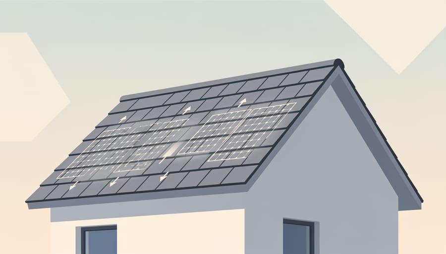 Close-up comparison of integrated solar shingle texture and traditional asphalt shingle texture on a roof surface.